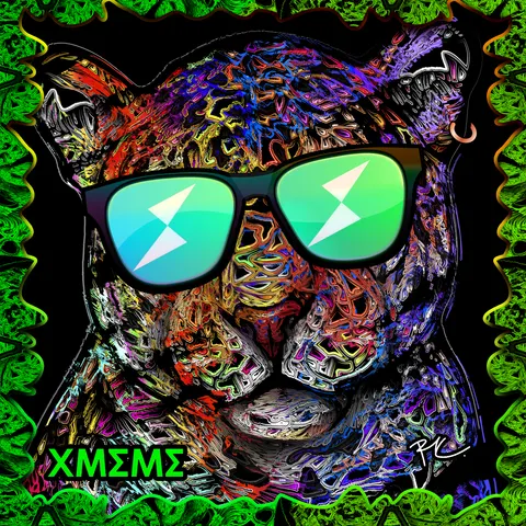 Neon graffiti leopard in mirrored sunglasses by Ramiro Albán