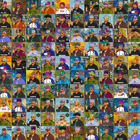 Mosaic grid of one hundred reimagined Van Gogh portraits