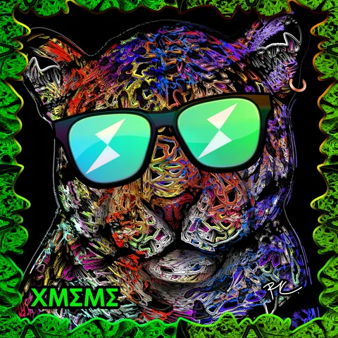 “XMEME Leopard” by Ramiro Albán — neon graffiti leopard in mirrored sunglasses