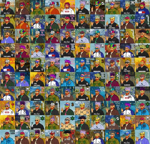 “Vincent Punk Gogh” — a mosaic grid of one hundred reimagined Van Gogh portraits