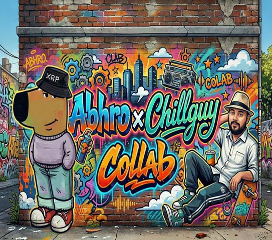 Chillguy × Abhro collaboration — graffiti mural on a brick wall